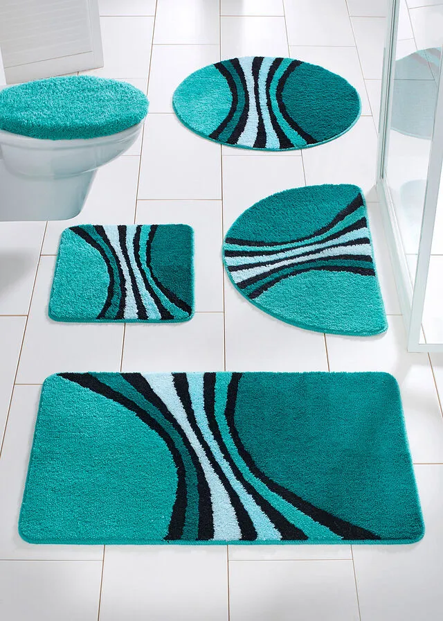 Alfombra de baño con rayas Azul petróleo