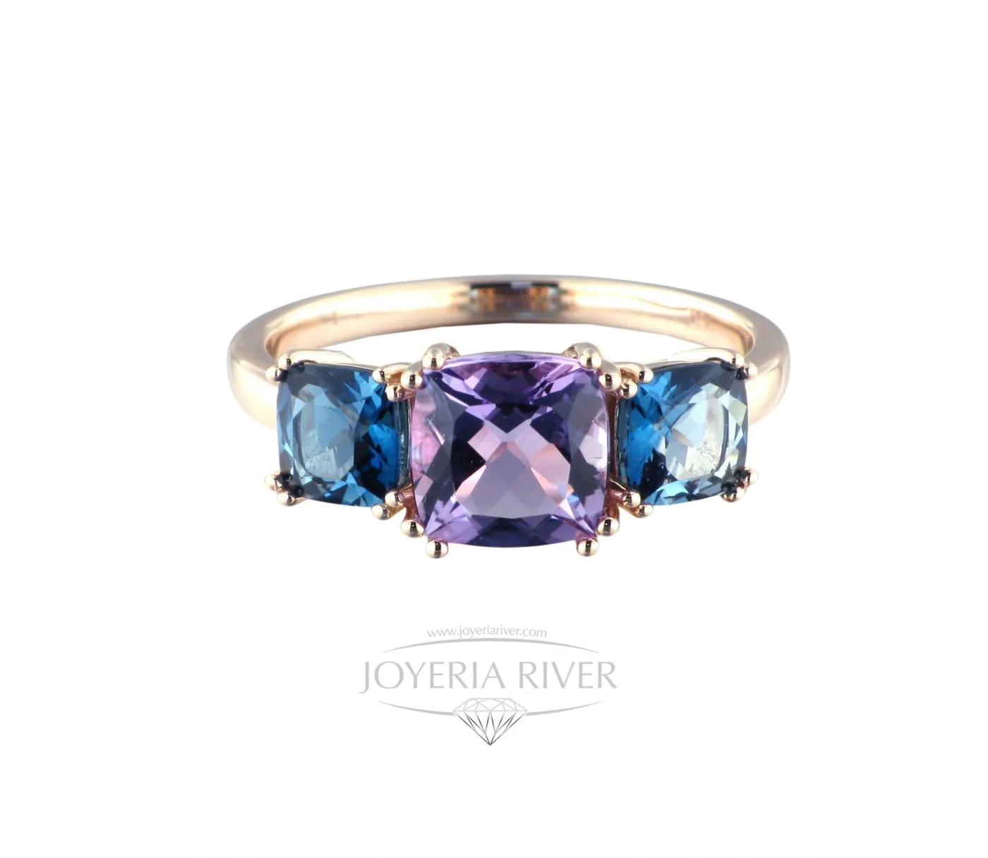 Anillo Oro Rosa London blue y Amatista R542I614