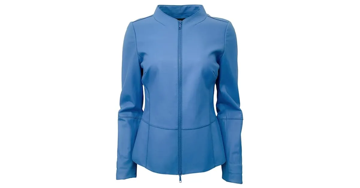 Autre Marque Chaqueta de cuero azul Lafayette 148 New York 