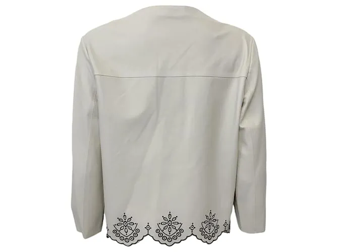 Autre Marque Chaqueta de cuero con ojales blanca / negra de Shari's Place Crudo 