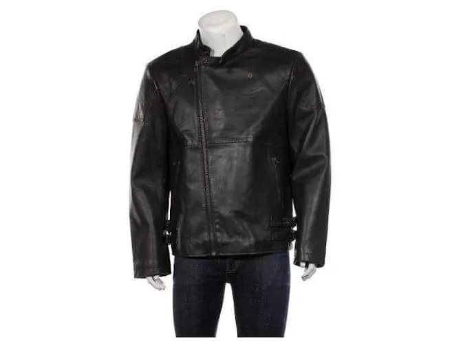 Autre Marque Chaqueta de cuero negra ajustada con cremallera para motociclista de doble botonadura WRANGLER Negro 