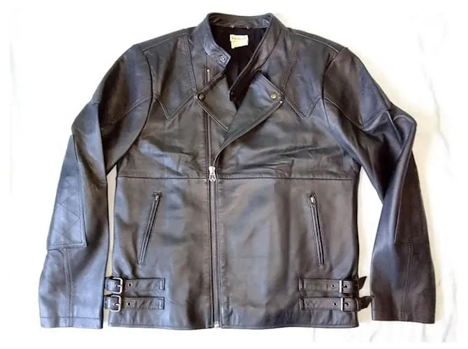 Autre Marque Chaqueta de cuero negra ajustada con cremallera para motociclista de doble botonadura WRANGLER Negro 