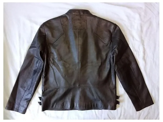 Autre Marque Chaqueta de cuero negra ajustada con cremallera para motociclista de doble botonadura WRANGLER Negro 