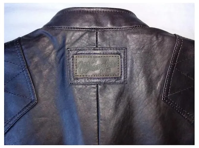 Autre Marque Chaqueta de cuero negra ajustada con cremallera para motociclista de doble botonadura WRANGLER Negro 