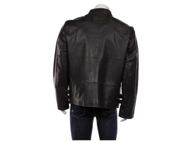 Autre Marque Chaqueta de cuero negra ajustada con cremallera para motociclista de doble botonadura WRANGLER Negro 