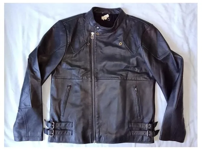 Autre Marque Chaqueta de cuero negra ajustada con cremallera para motociclista de doble botonadura WRANGLER Negro 