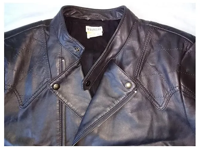 Autre Marque Chaqueta de cuero negra ajustada con cremallera para motociclista de doble botonadura WRANGLER Negro 