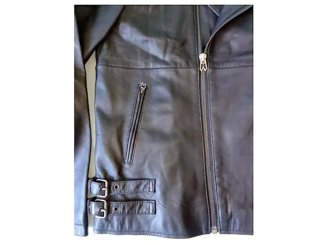 Autre Marque Chaqueta de cuero negra ajustada con cremallera para motociclista de doble botonadura WRANGLER Negro 