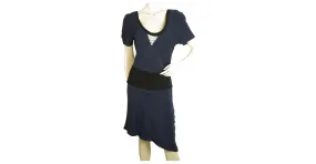 Autre Marque Vena Cava Azul Color w. Tamaño de vestido de seda de longitud asimétrica con ribete negro 4 Azul oscuro 