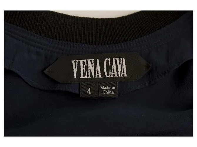 Autre Marque Vena Cava Azul Color w. Tamaño de vestido de seda de longitud asimétrica con ribete negro 4 Azul oscuro 