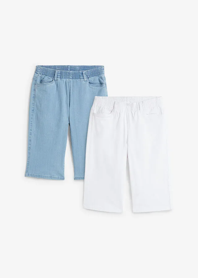 Bermudas elásticas (2 unidades) Blanco + azul blanqueado