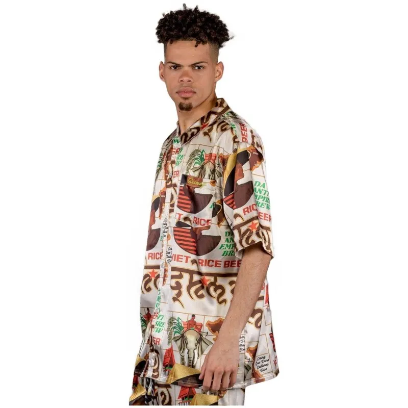 Camisa Grimey Viet Cong Beer Satin Button Up Shirt