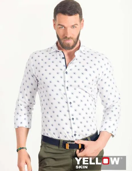 camisa yellow skin 7284 blanca flores marinas para hombre