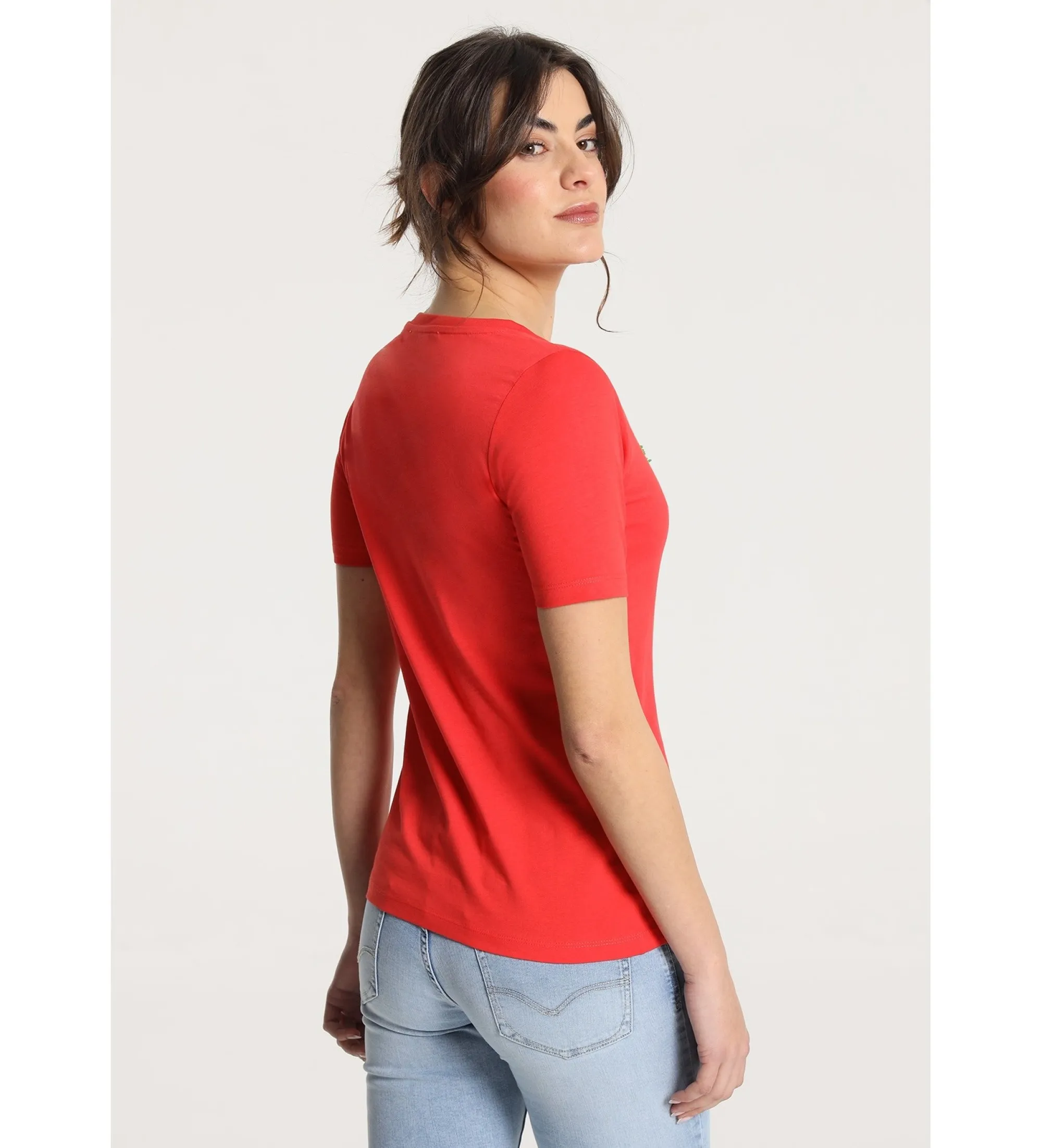 Camiseta de manga corta con palmeras rojo