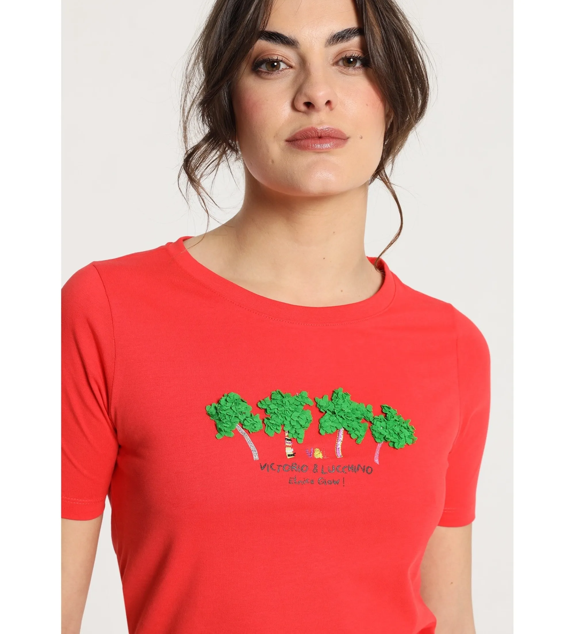 Camiseta de manga corta con palmeras rojo