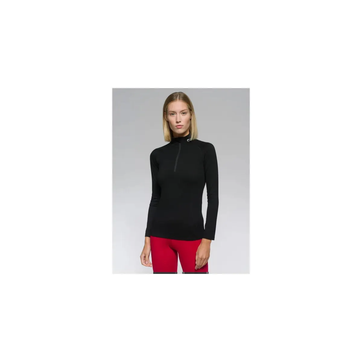 Camiseta LS Half Zip Mujer - Negro