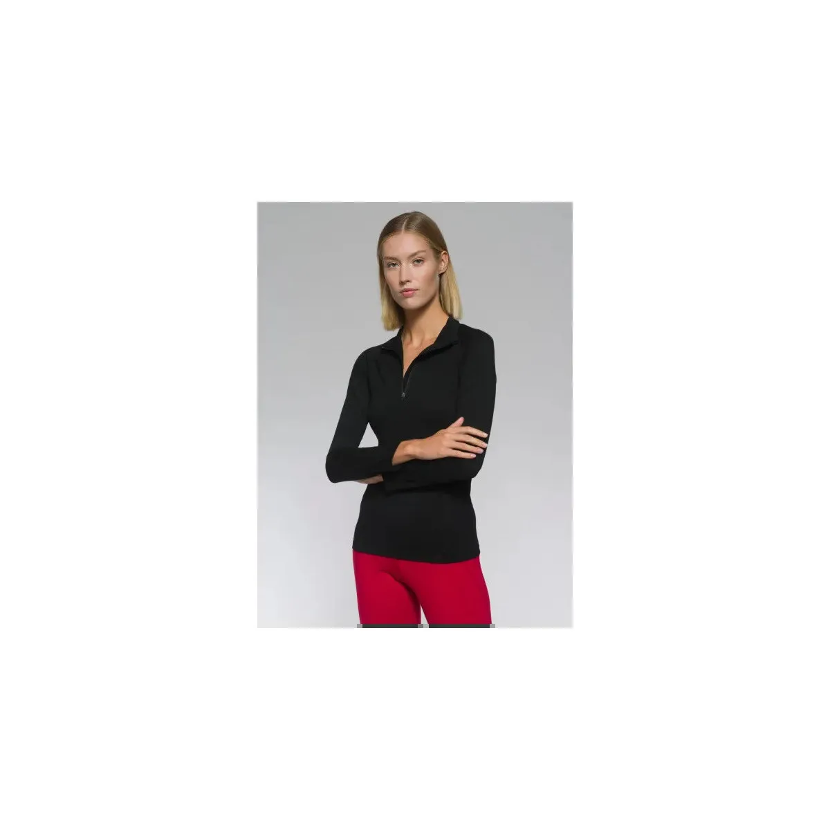 Camiseta LS Half Zip Mujer - Negro