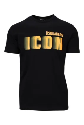 Camiseta negra con maxilogo icon naranja neon borroso