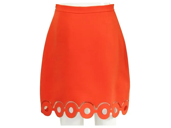 Carven Falda naranja con adornos de corte láser 