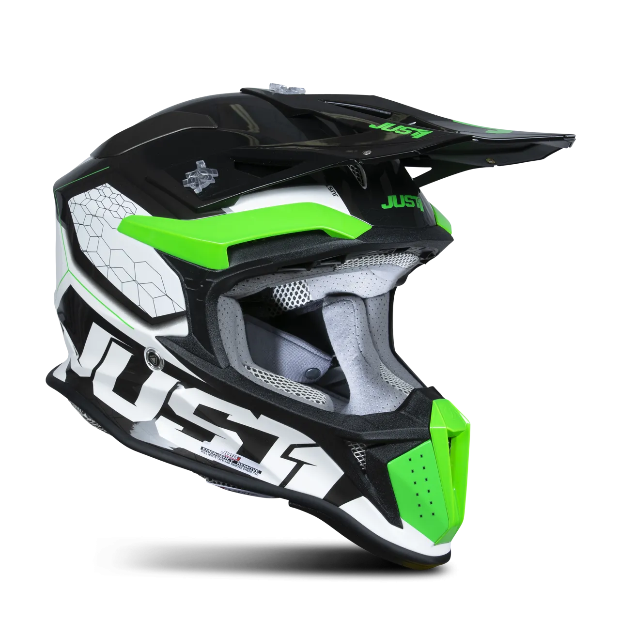 Casco de Cross Just1 J18 F Hexa Verde Fluo-Blanco-Titanio