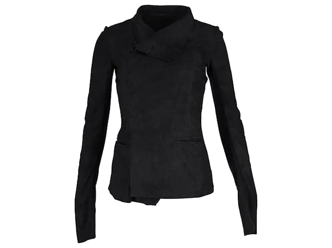 Chaqueta Biker Rick Owens con botones asegurados en cuero negro 