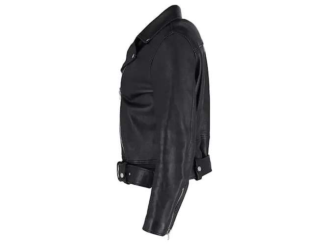 Chaqueta de motorista con cremallera Acne Studios en cuero negro 