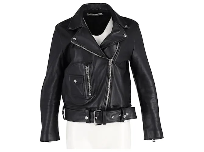 Chaqueta de motorista con cremallera Acne Studios en cuero negro 