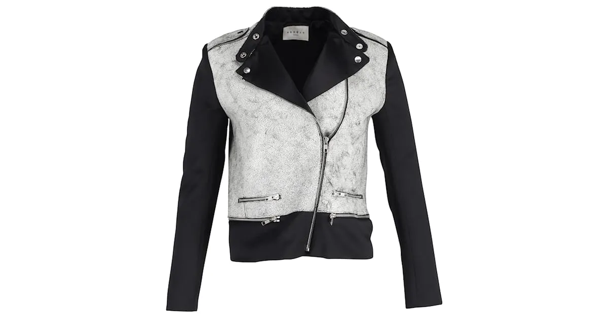 Chaqueta motera Sandro de cuero gris 