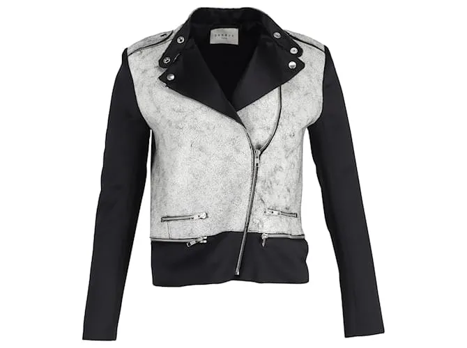 Chaqueta motera Sandro de cuero gris 