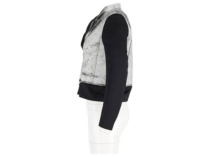 Chaqueta motera Sandro de cuero gris 