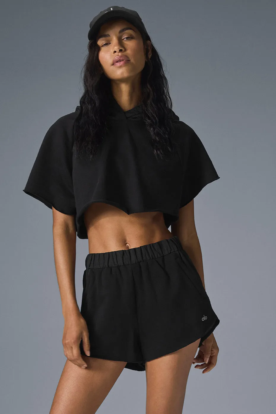 Cropped In The Air Short Sleeve Hoodie - Black