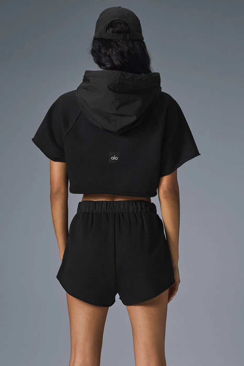 Cropped In The Air Short Sleeve Hoodie - Black