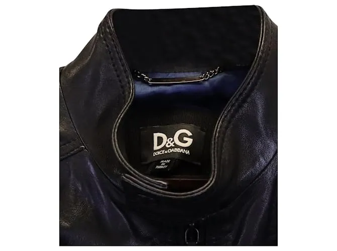 Dolce & Gabbana Chaqueta con cremallera en cuero negro 