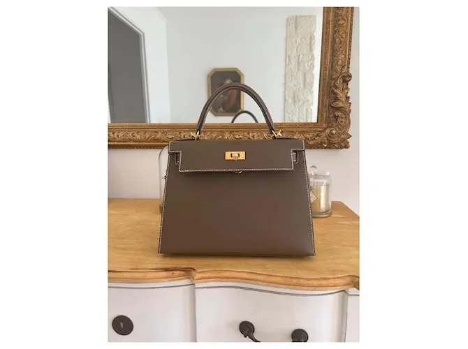 Hermès Kelly 28 scellier epsom etoupe Beige Gris 