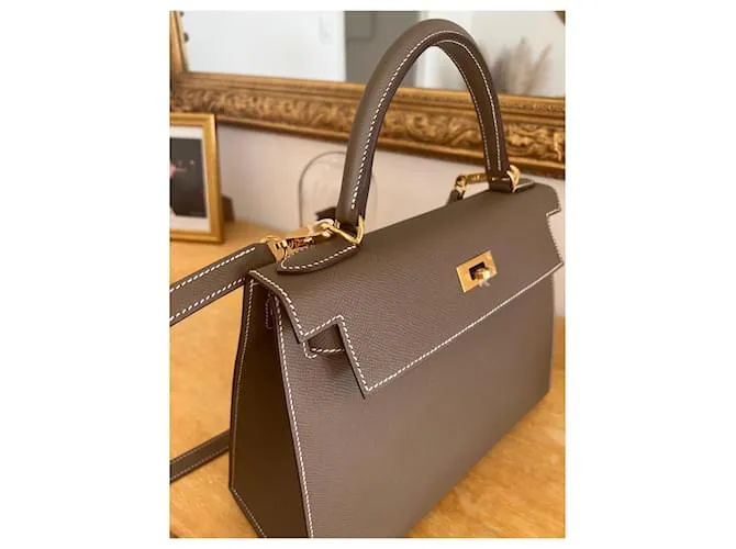 Hermès Kelly 28 scellier epsom etoupe Beige Gris 