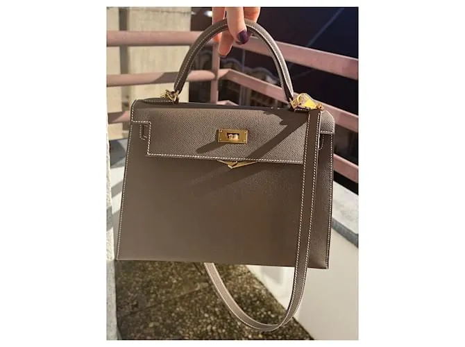 Hermès Kelly 28 scellier epsom etoupe Beige Gris 