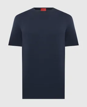 ISAIA Blue silk t-shirt with logo emblem embroidery