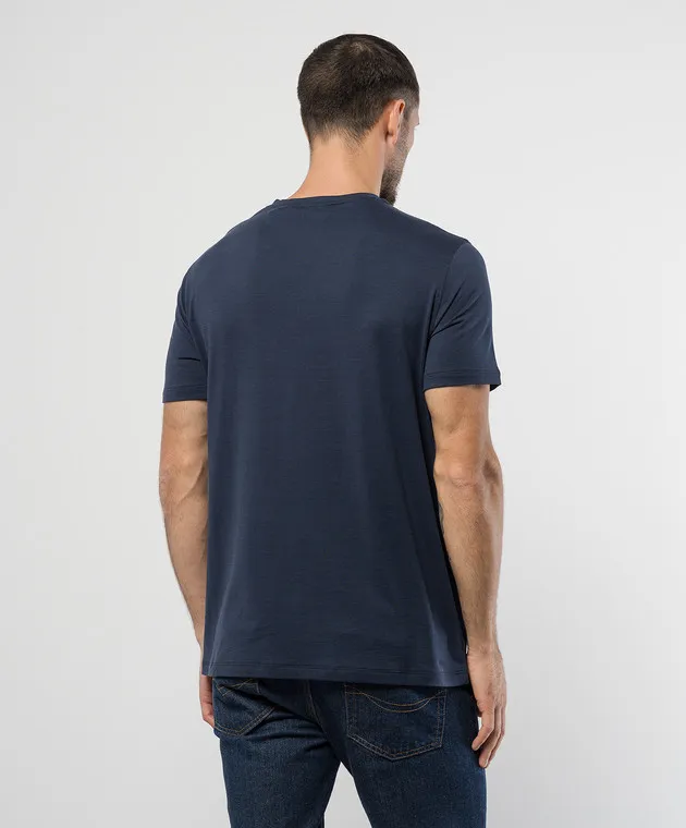 ISAIA Blue silk t-shirt with logo emblem embroidery