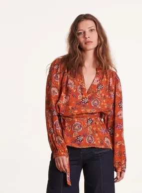 LA FEE MARABOUTEE Top holgado estampado con cuello tunecino en naranja