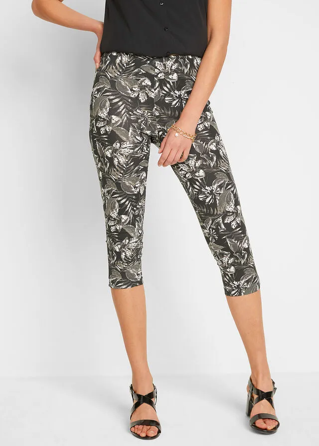 Leggings capri Negro-blanco de flores