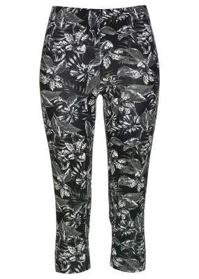 Leggings capri Negro-blanco de flores