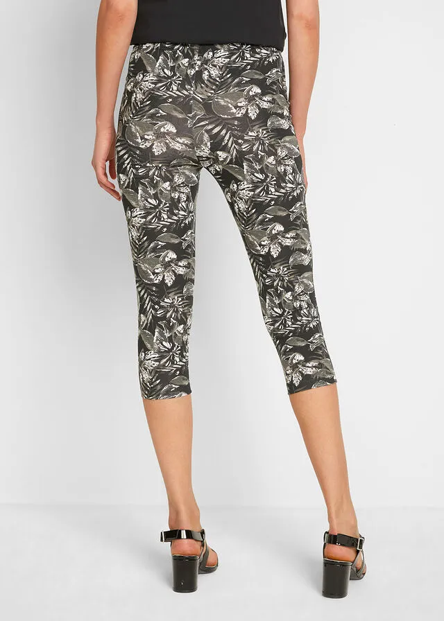 Leggings capri Negro-blanco de flores