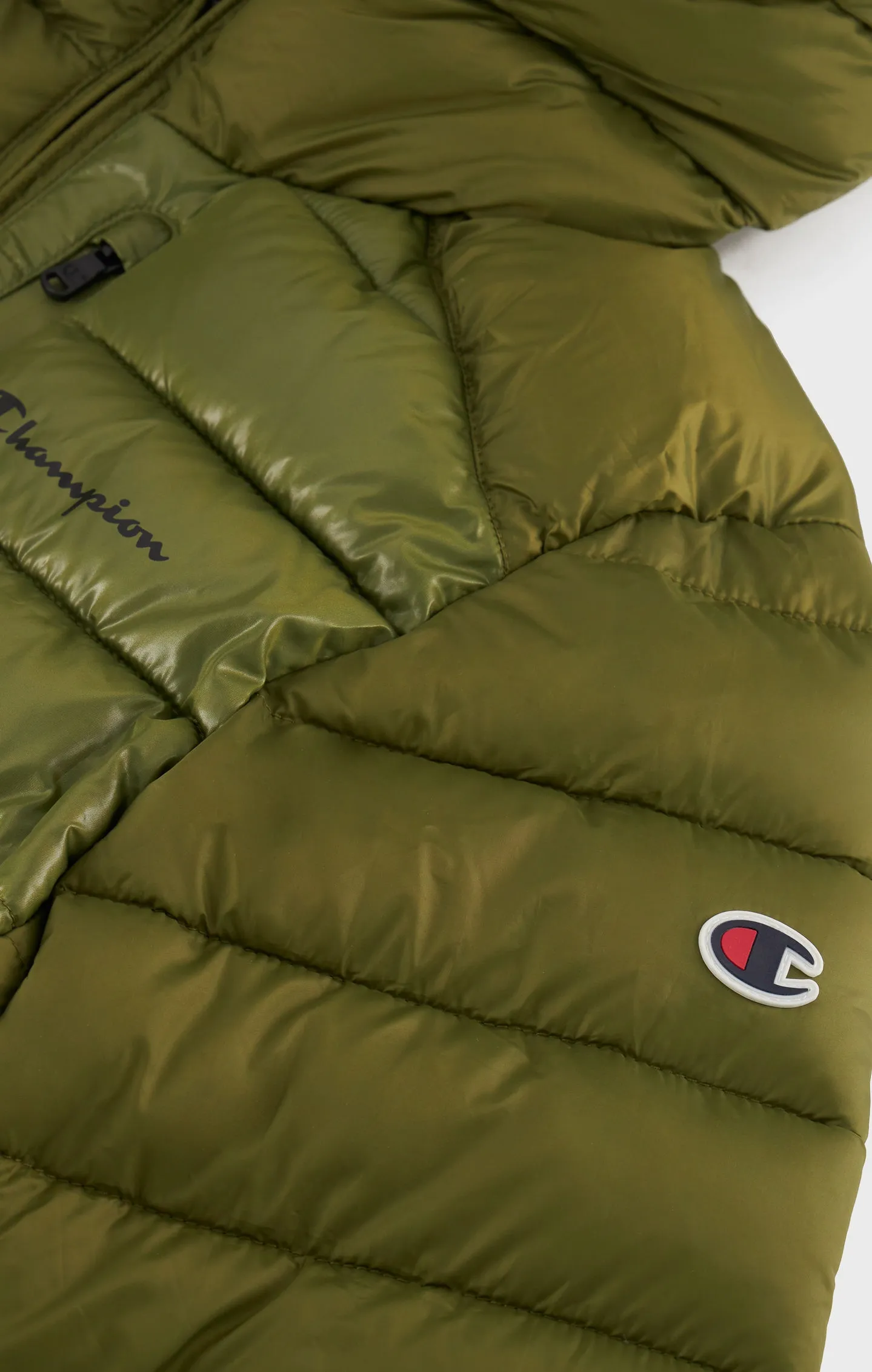 Olive Green Chaqueta de nailon ligero acolchado