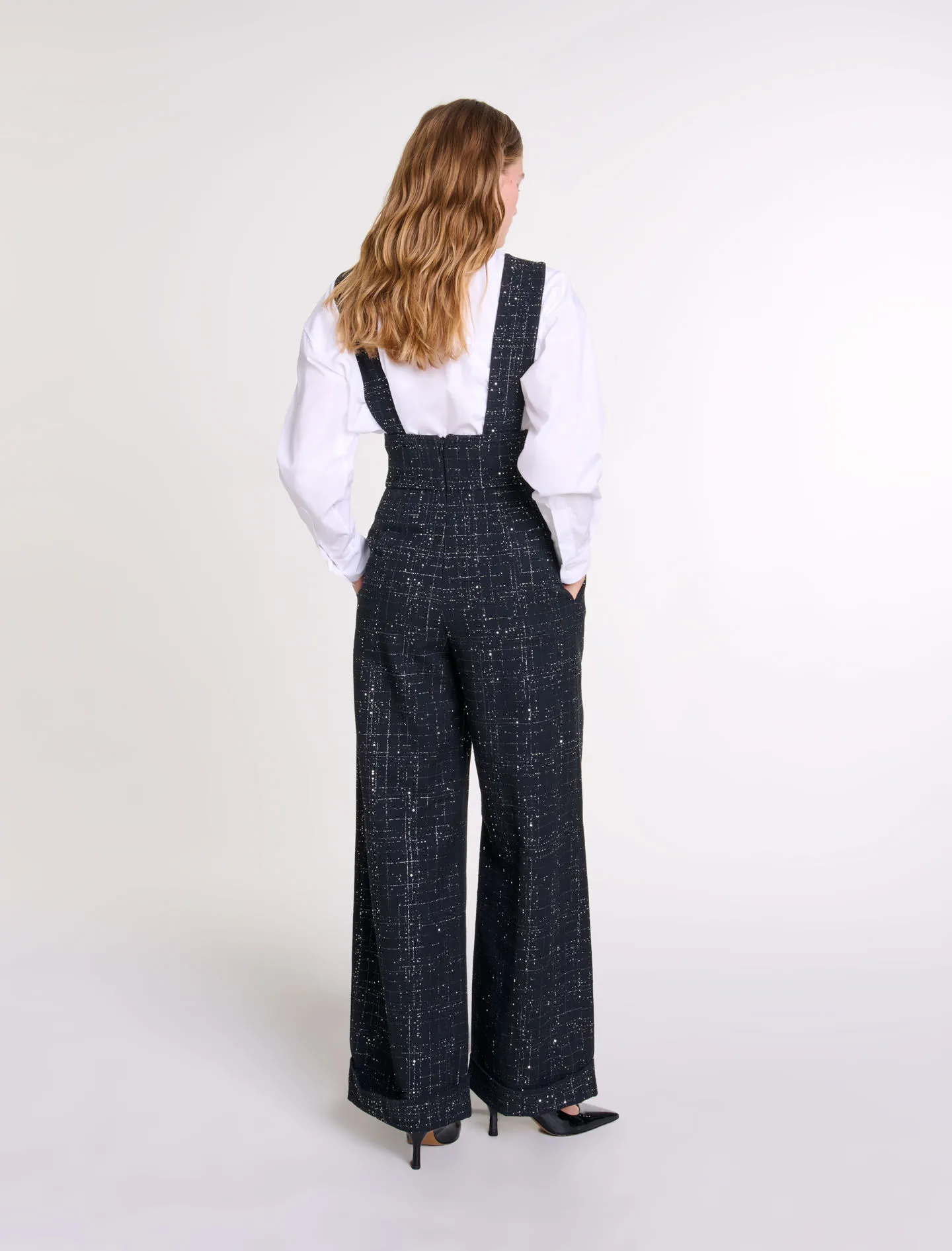 Pantalón largo con tirantes de tweed