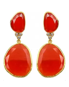 Pendientes mujer largos de piedra natural naranja con circonitas