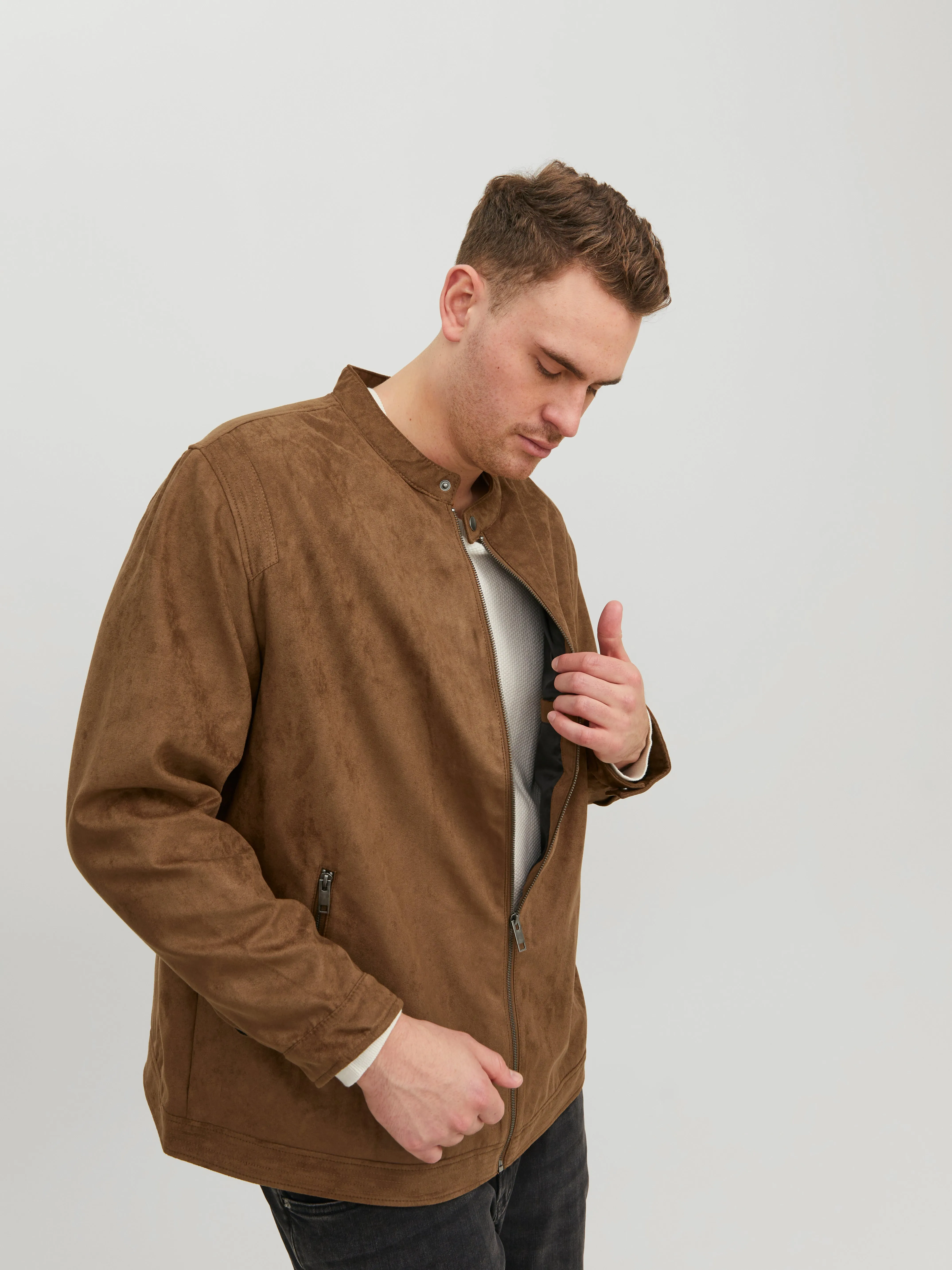 Plus Size Chaqueta de cuero sintético | Marrón claro | Jack & Jones®