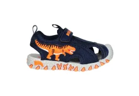 Sandalia Cubierta Azul T-rex Lateral Naranja Luces Piso Gris