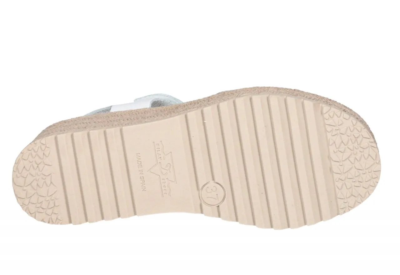 Sandalia Velcro Piel Oro Talon Blanco CuÑa