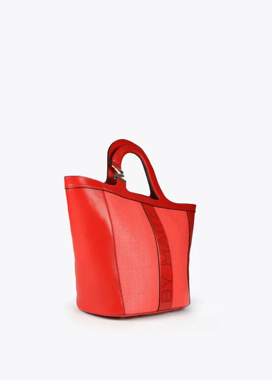 Shopper tipo cesto combinado efecto piel y rafia ROJO Lola Casademunt