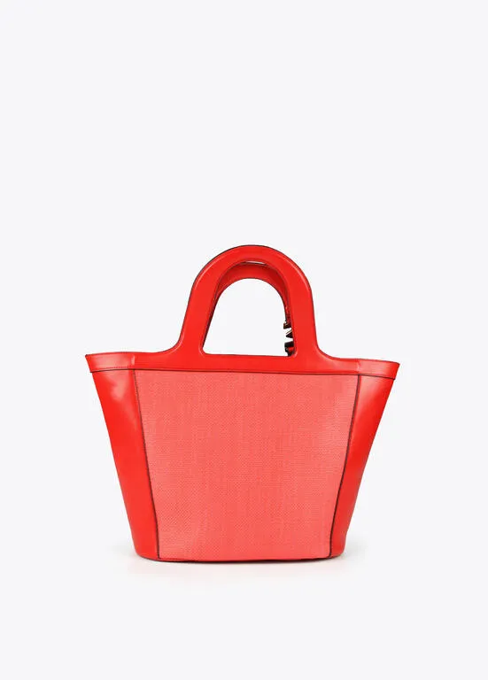 Shopper tipo cesto combinado efecto piel y rafia ROJO Lola Casademunt